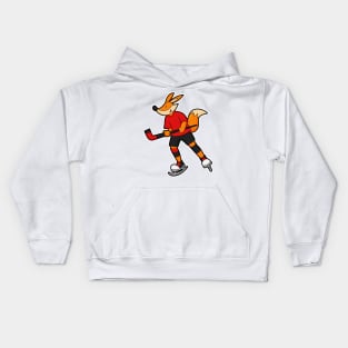 Fox at Ice hockey with Ice hockey stick Kids Hoodie